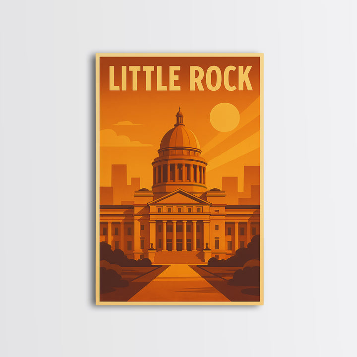 Little Rock Arkansas Travel Poster, Canvas Print, Warm Sunset Silhouette Art, Little Rock Travel Art, City Art Print, Vintage Travel Art
