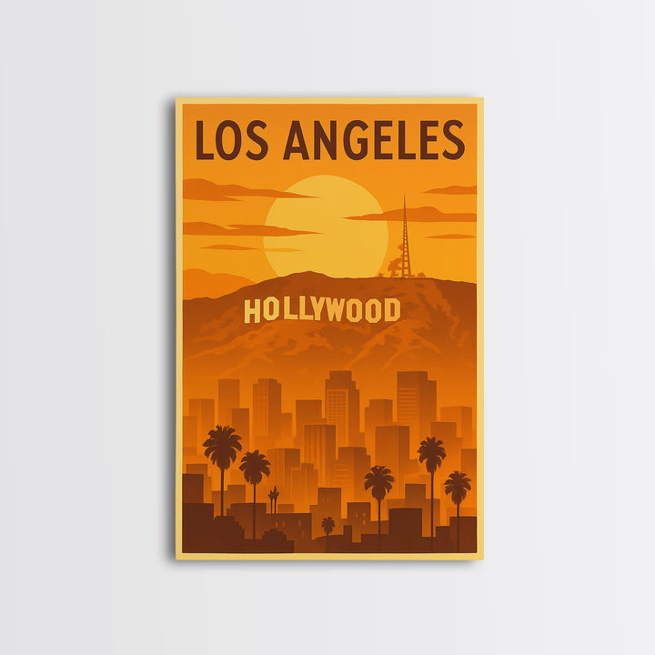 Los Angeles California Travel Poster, Canvas Print, Warm Sunset Silhouette Art, Los Angeles Art Print, City Travel Prints, Wanderlust Decor