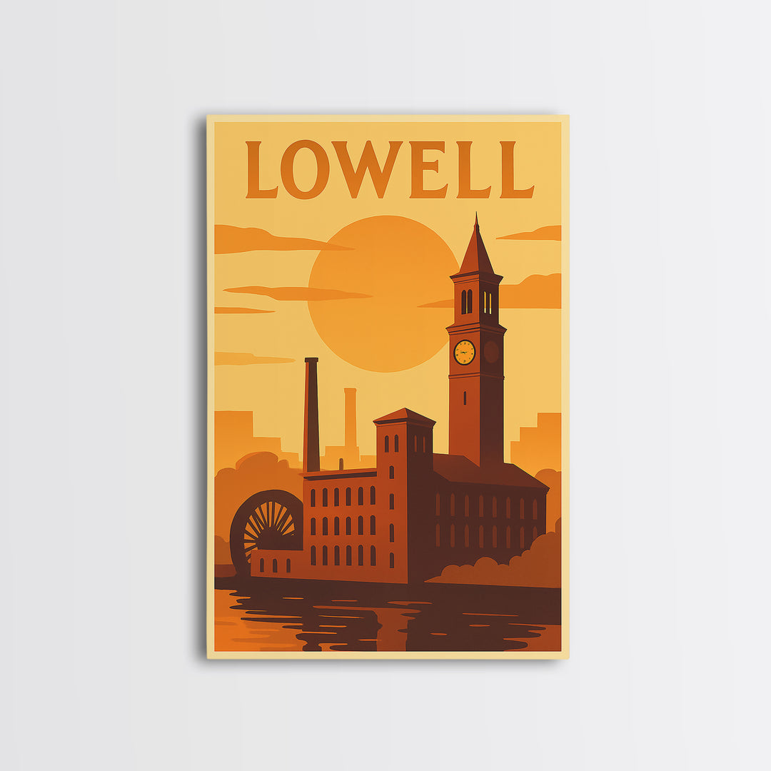 Lowell Massachusetts Travel Poster, Canvas Print, Vintage Deco Wall Art, Lowell Wall Art, Travel Poster Art, Wall Art, City Art Print