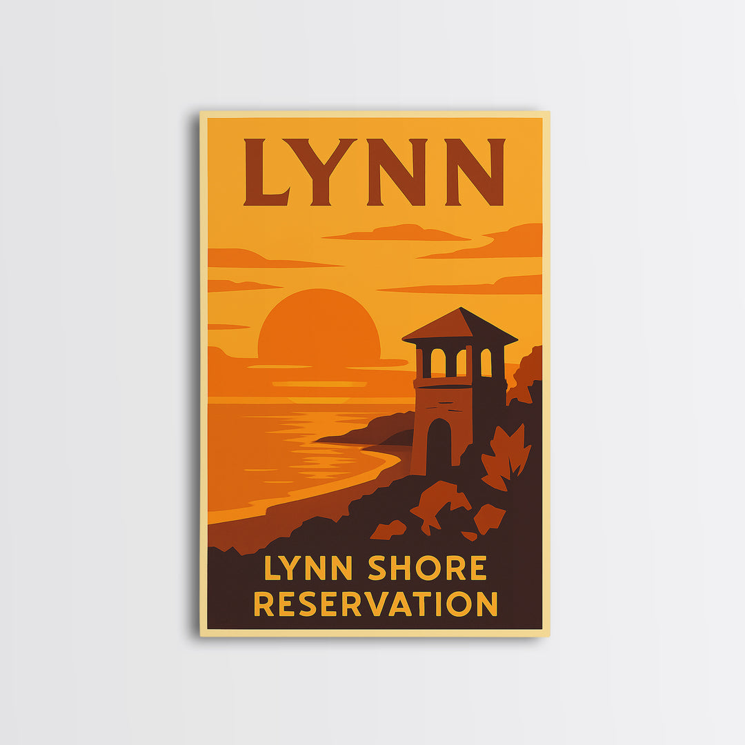 Lynn Massachusetts Travel Poster, Canvas Print, Warm Sunset Silhouette Art, Lynn Wall Art, Poster Art, Retro Travel Print, City Illustration