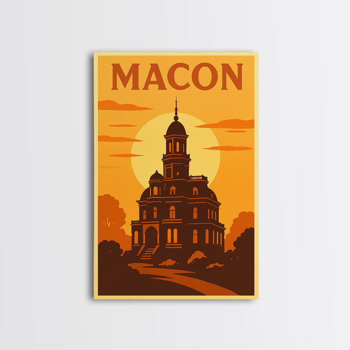 Macon Georgia Travel Poster, Canvas Print, Golden Travel Poster Art, Macon City Art, Mid Century Wall Art, Travel Poster Art, City Poster