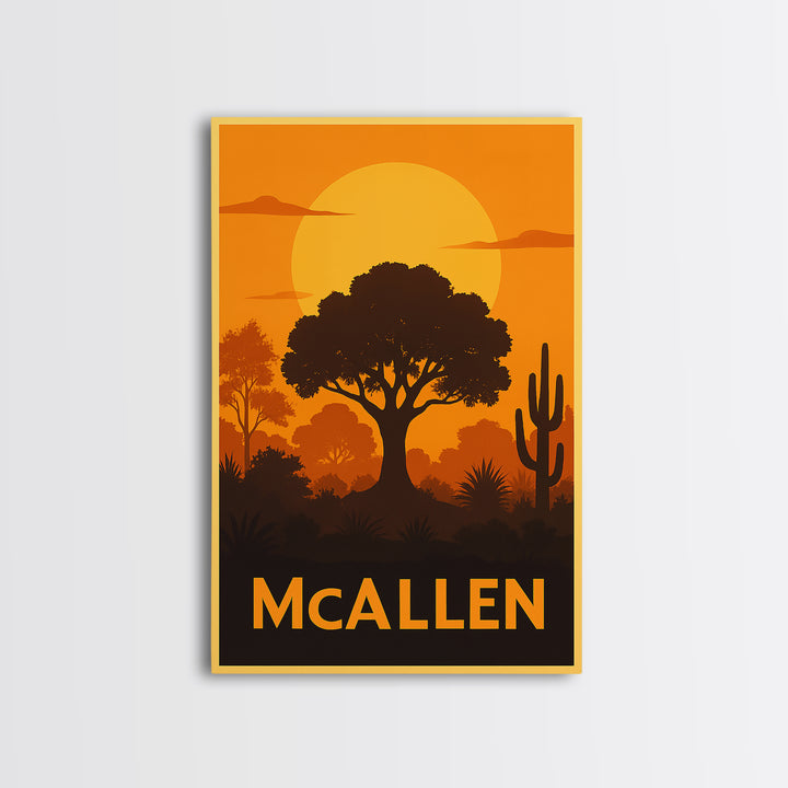 Mcallen Travel Poster, Canvas Print, Warm Sunset Silhouette Art, Mcallen Art Print, Travel Wall Decor, City Illustration, Gift For Travelers