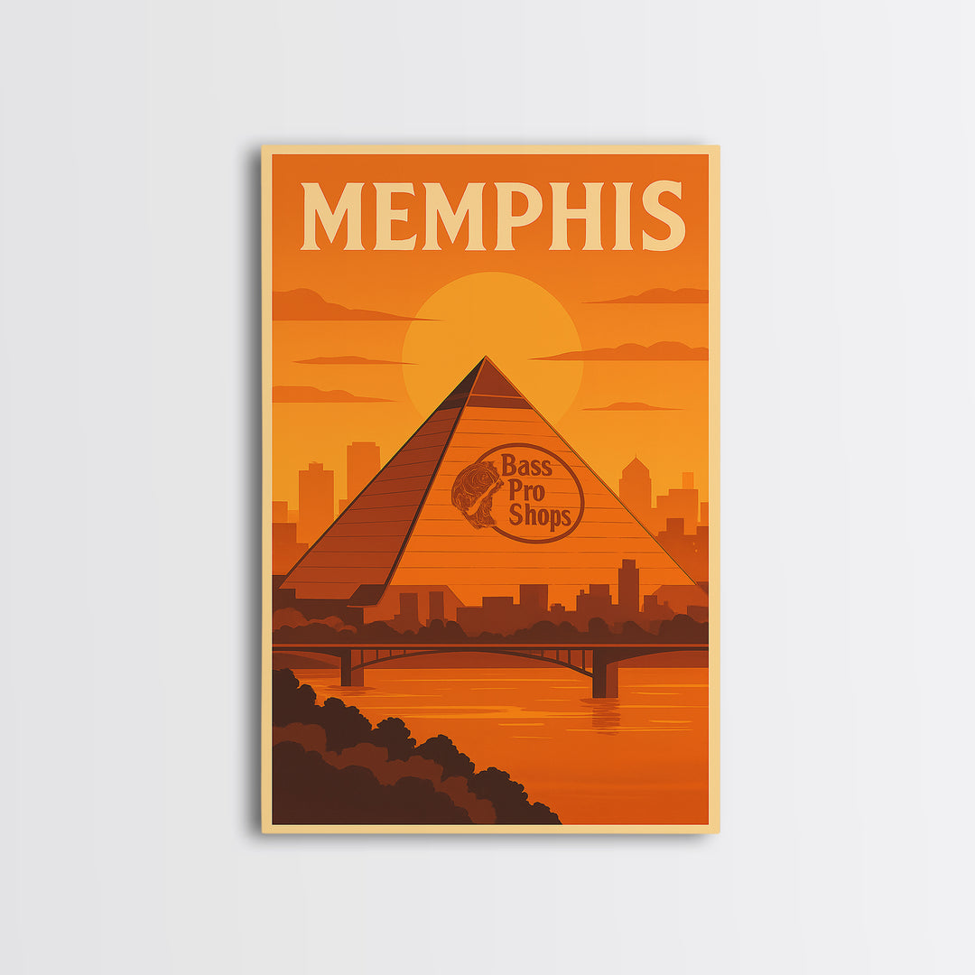 Memphis Tennessee Travel Poster, Canvas Print, Gold Art Deco Poster Art, Memphis Wall Art, Watercolor Urban Skyline, Art Print, Travel Art