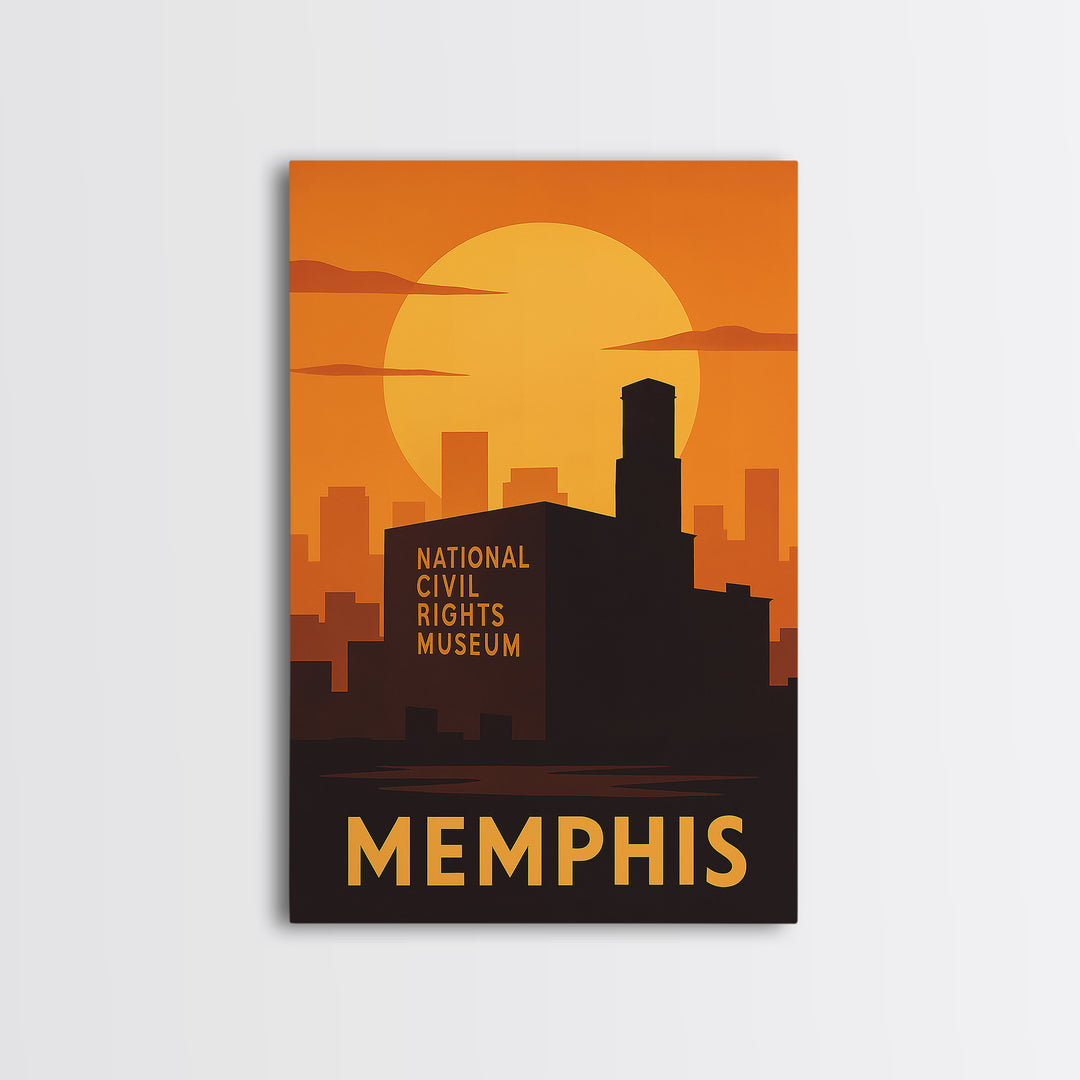 Memphis Travel Poster, Canvas Print, Golden Travel Poster Art, Memphis Travel Art, City Illustration, Living Room Wall Art, Fine Art Print