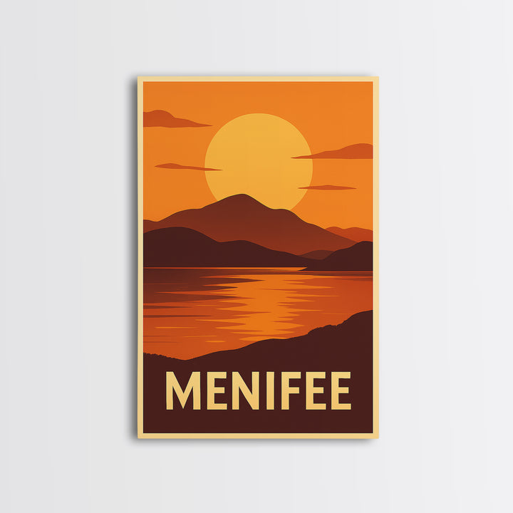 Menifee Travel Poster, Canvas Print, Golden Travel Poster Art, Menifee Poster Print, City Illustration, City Travel Prints, Landscape Art