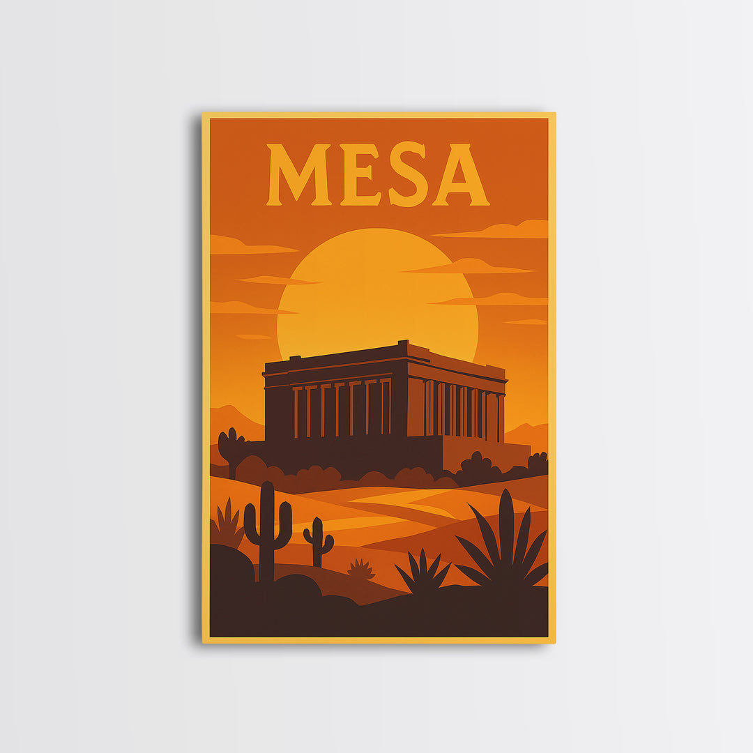 Mesa Arizona Travel Poster, Canvas Print, Gold Art Deco Poster Art, Mesa Art Print, Gift For Travelers, Vintage City Poster, Fine Art Print