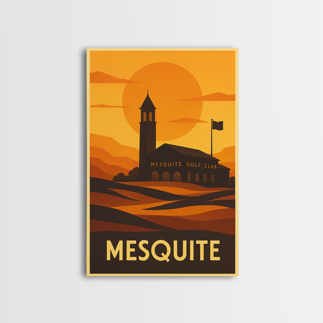 Mesquite Travel Poster, Framed Canvas Print, Warm Sunset Silhouette Art, Mesquite Poster Print, Fine Art Print, Travel Art Print