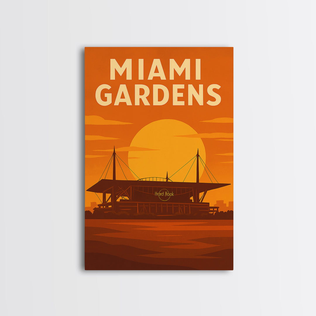 Miami Gardens Florida Travel Poster, Canvas Print, Warm Sunset Silhouette Art, Miami Gardens Wall Art, Retro Travel Print, Wall Decor