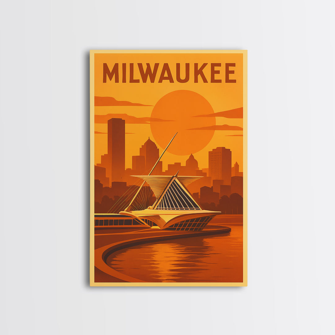 Milwaukee Wisconsin Travel Poster, Framed Canvas Print, Vintage Deco Wall Art, Milwaukee Poster Print, Travel Wall Art, Retro Travel Print