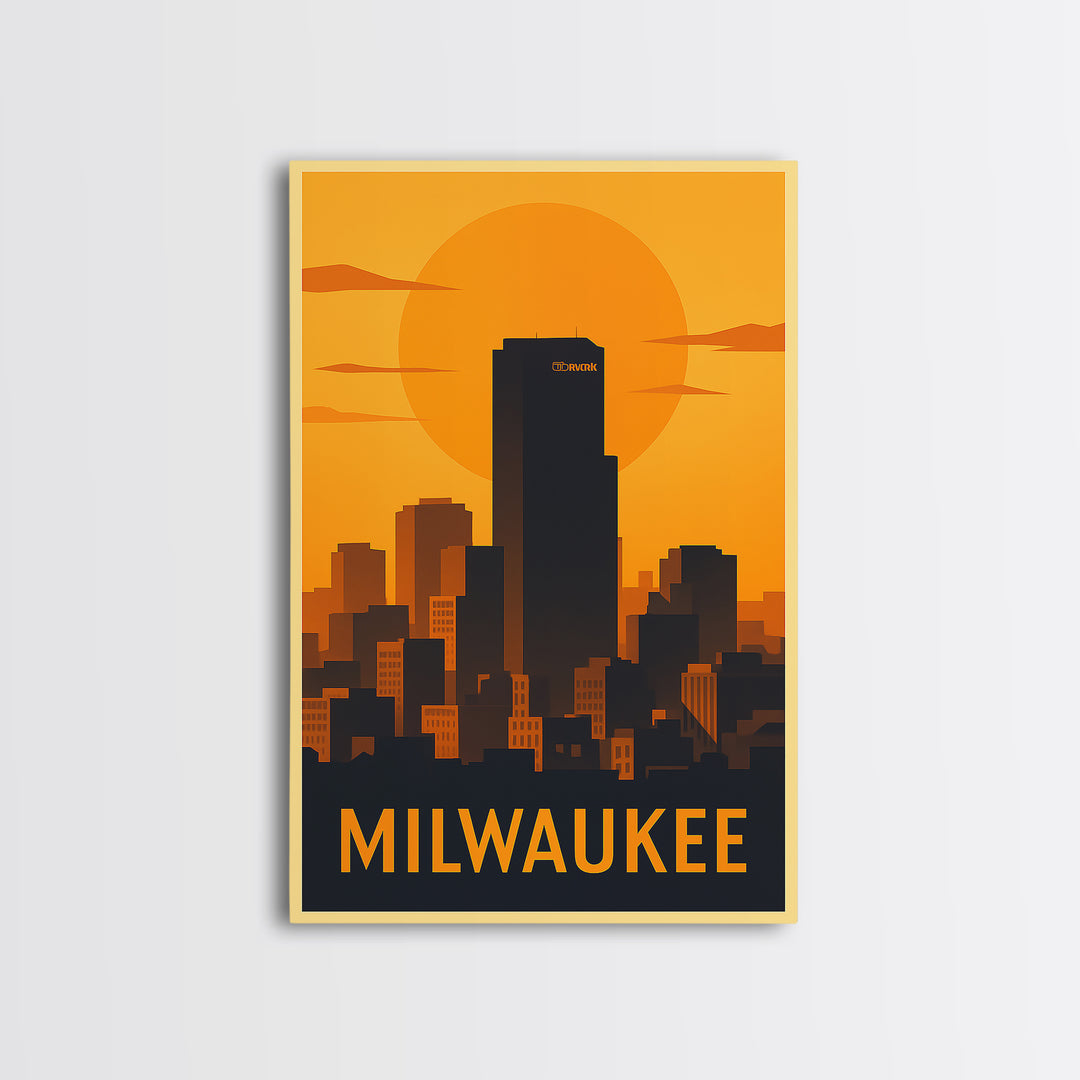 Milwaukee Travel Poster, Canvas Print, Gold Art Deco Poster Art, Milwaukee Travel Art, Fine Art Print, City Art Print, Living Room Wall Art