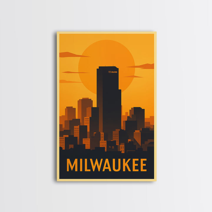 Milwaukee Travel Poster, Canvas Print, Gold Art Deco Poster Art, Milwaukee Travel Art, Fine Art Print, City Art Print, Living Room Wall Art