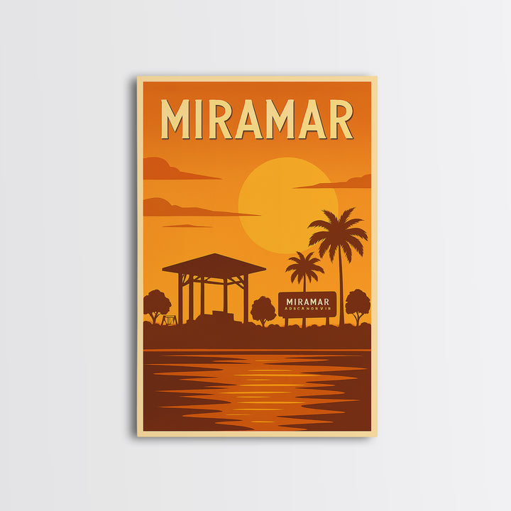 Miramar Florida Travel Poster, Framed Canvas Print, Golden Travel Poster Art, Miramar Poster Print, Modern Wall Decor, Fine Art Print