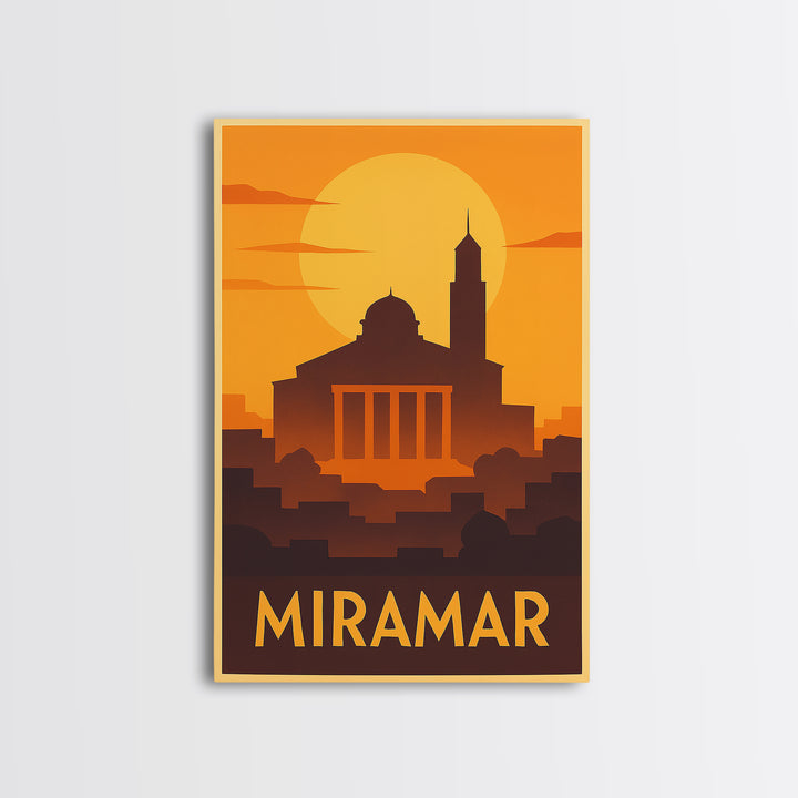 Miramar Travel Poster, Framed Canvas Print, Gold Art Deco Poster Art, Miramar Poster Print, Travel Art Print, Vintage Travel Print