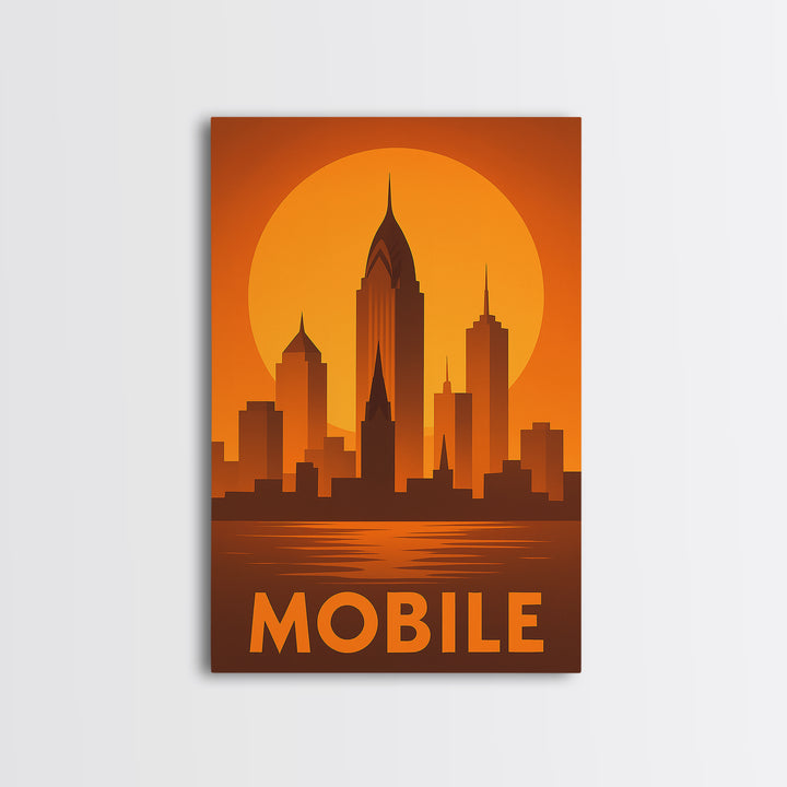 Mobile Travel Poster, Framed Canvas Print, Golden Travel Poster Art, Mobile Art Print, Travel Art Print, Mid Century Wall Art, Design 2