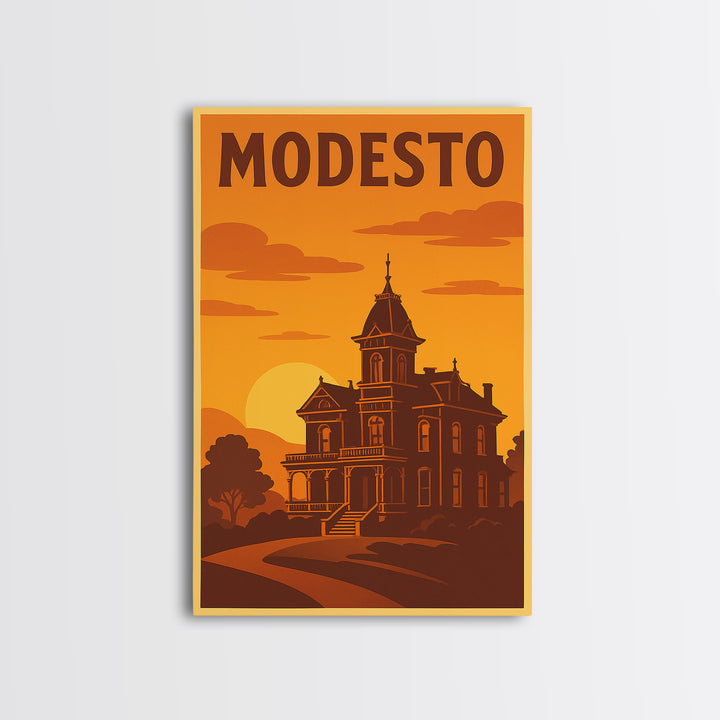 Modesto California Travel Poster, Canvas Print, Golden Poster Art, Modesto Art Print, Gift For Travelers, Vintage City Art, Wall Art