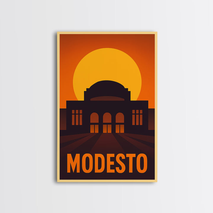 Modesto Travel Poster, Canvas Print, Vintage Deco Wall Art, Modesto City Art, Living Room Wall Art, Gift For Travelers, Vintage Travel Art