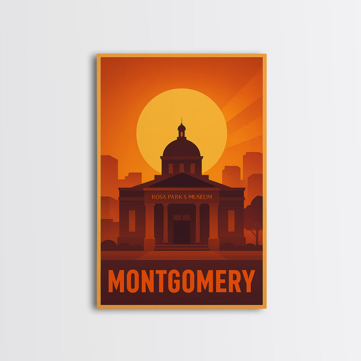 Montgomery Travel Poster, Canvas Print, Warm Sunset Silhouette Art, Montgomery Art Print, Vintage City Poster, Travel Wall Art