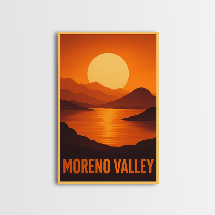 Moreno Valley Travel Poster, Framed Canvas Print, Gold Art Deco Poster Art, Moreno Valley Travel Art, Watercolor Skyline Art, City Art Print