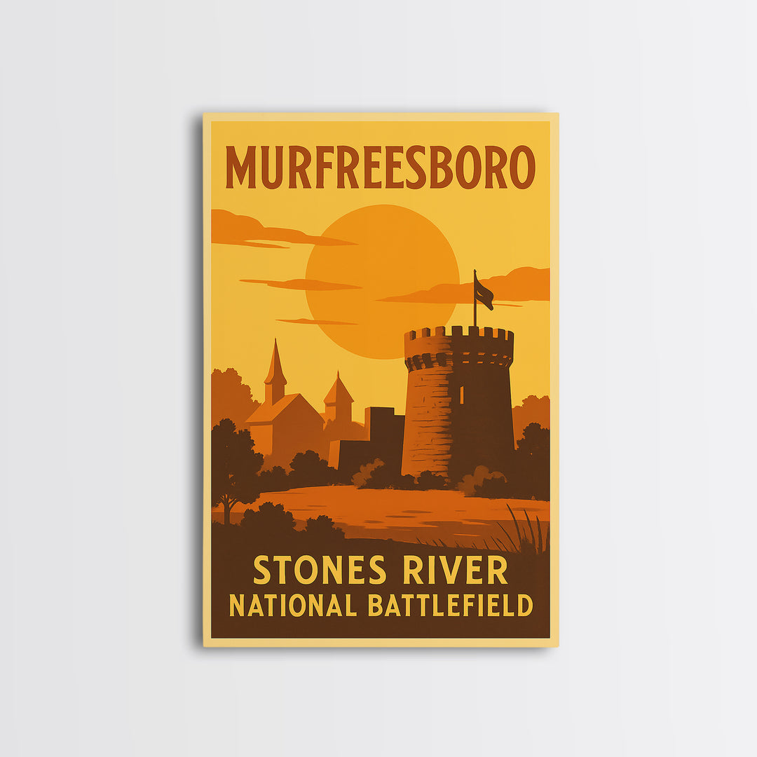 Murfreesboro Tennessee Travel Poster, Canvas Print, Golden Travel Poster Art, Murfreesboro Travel Art, Eclectic Wall Decor, Office Decor
