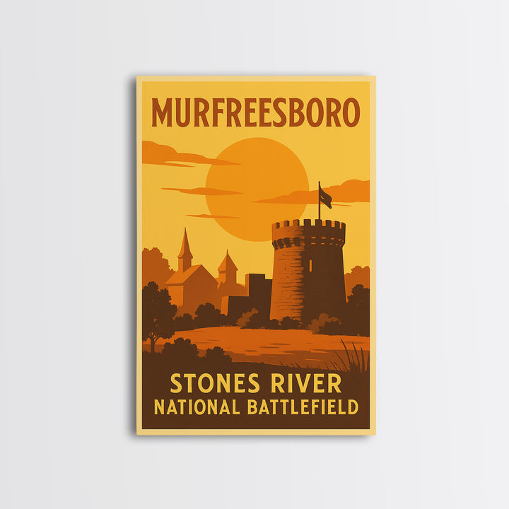 Murfreesboro Tennessee Travel Poster, Canvas Print, Golden Travel Poster Art, Murfreesboro Travel Art, Eclectic Wall Decor, Office Decor
