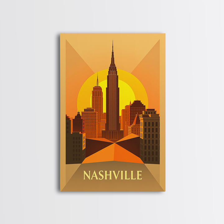 Nashville Tennessee Travel Poster, Framed Canvas Print, Gold Art Deco Poster Art, Nashville City Art, City Art Print, Living Room Wall Art