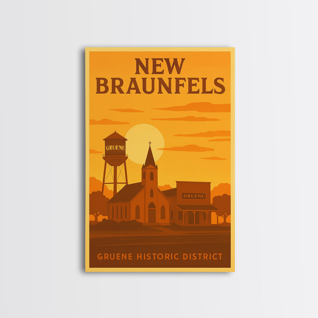 New Braunfels Texas Travel Poster, Canvas Print, Gold Art Deco Poster Art, New Braunfels City Art, Wanderlust Decor, Home Office Decor