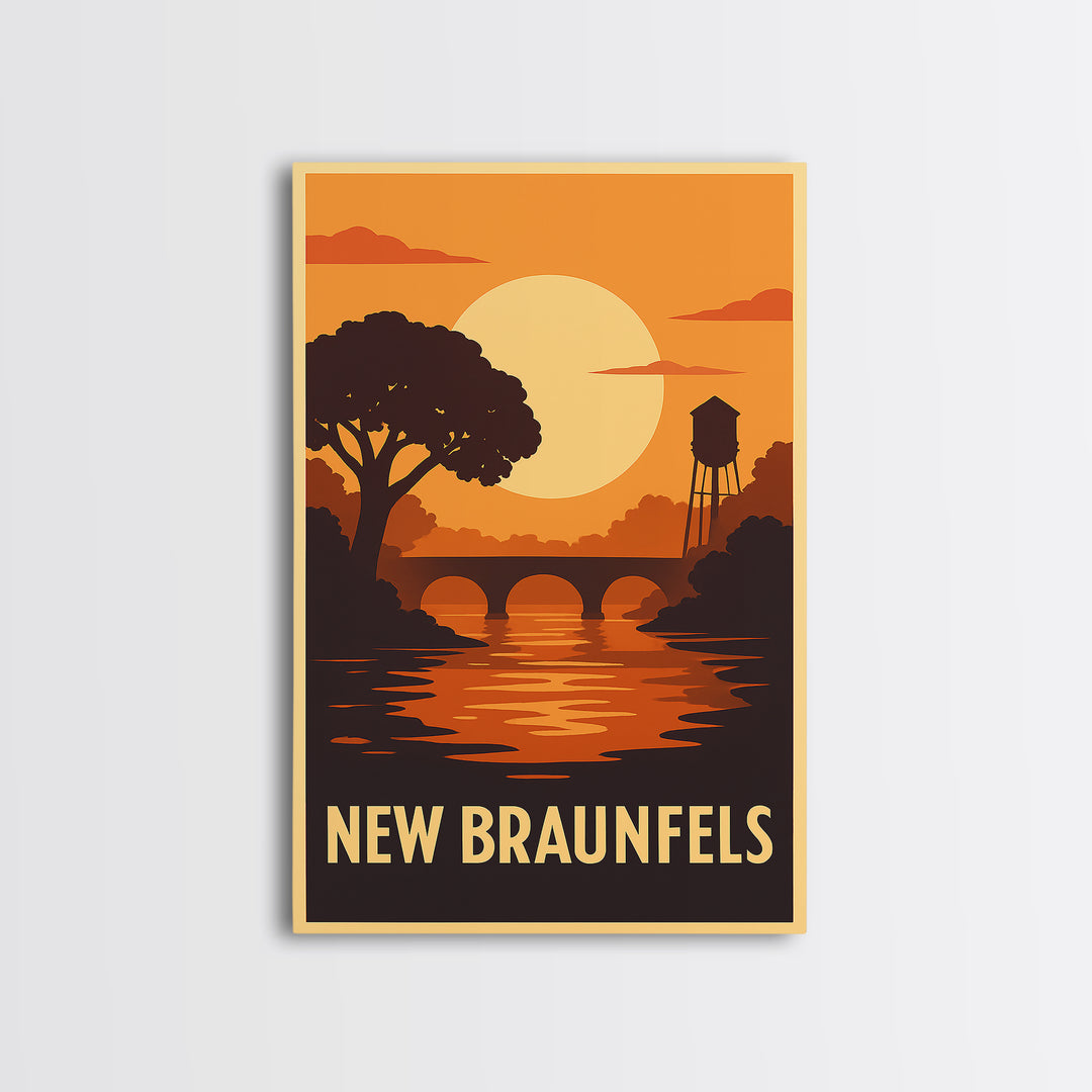 New Braunfels Travel Poster, Canvas Print, Gold Art Deco Poster Art, New Braunfels City Art, City Illustration, Home Office Decor