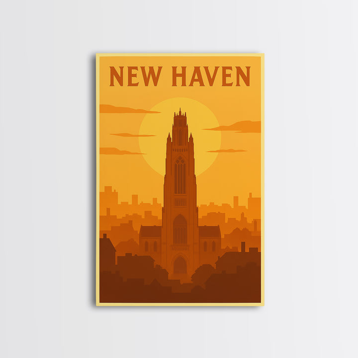 New Haven Connecticut Travel Poster, Framed Canvas Print, Gold Art Deco Poster Art, New Haven City Art, Travel Wall Art, Vintage City Poster