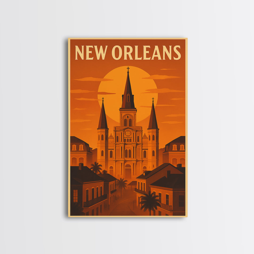 New Orleans Louisiana Travel Poster, Canvas Print, Gold Art Deco Poster Art, New Orleans Art Print, Travel Wall Decor, Gift For Travelers