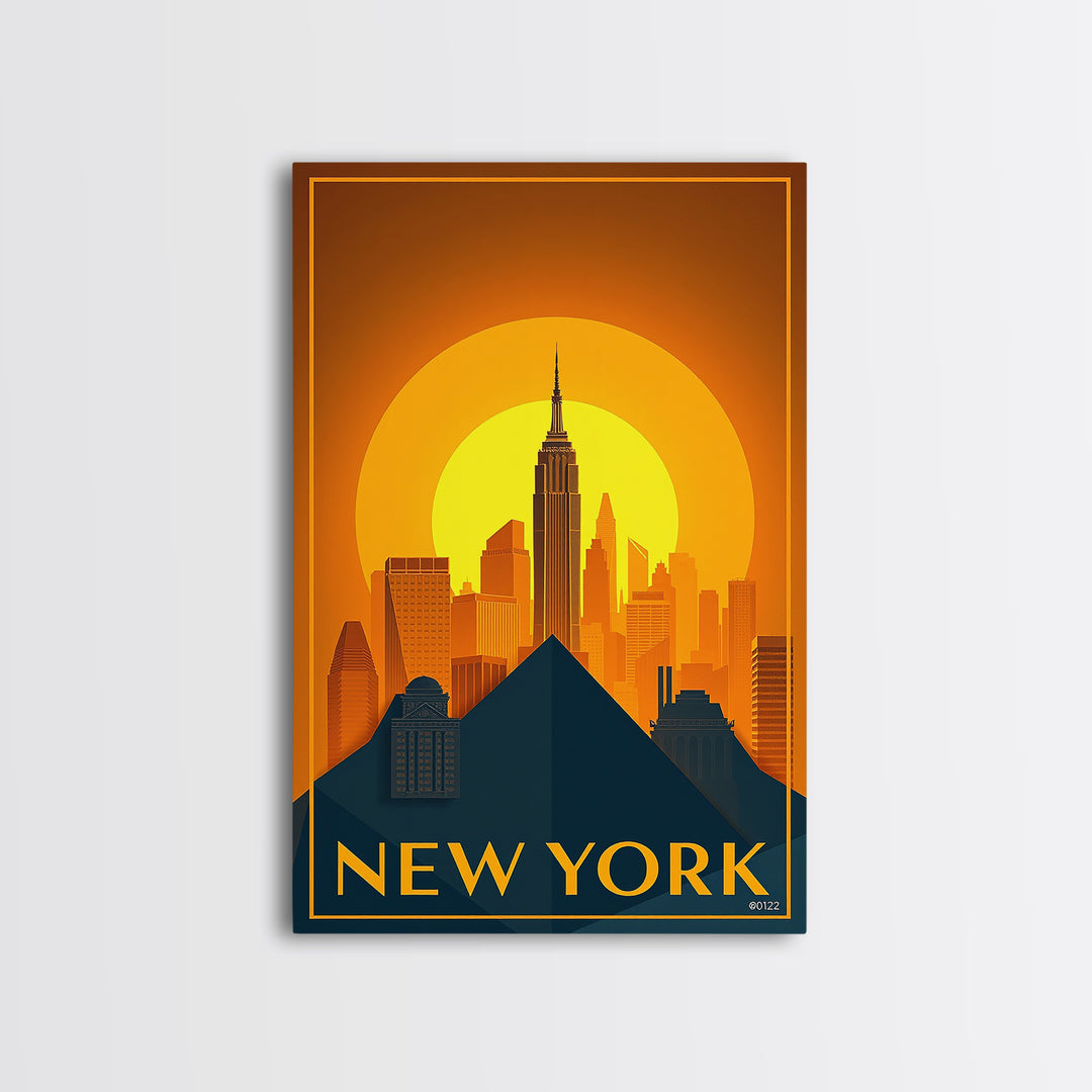 New York City New York Travel Poster, Canvas Print, Gold Art Deco Poster Art, New York Wall Art, Wall Art, Watercolor Skyline Art