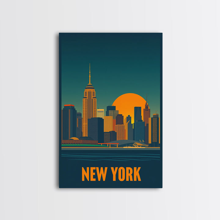 New York Travel Poster, Framed Canvas Print, Gold Art Deco Poster Art, New York Art Print, City Illustration, City Art Print, Home Decor
