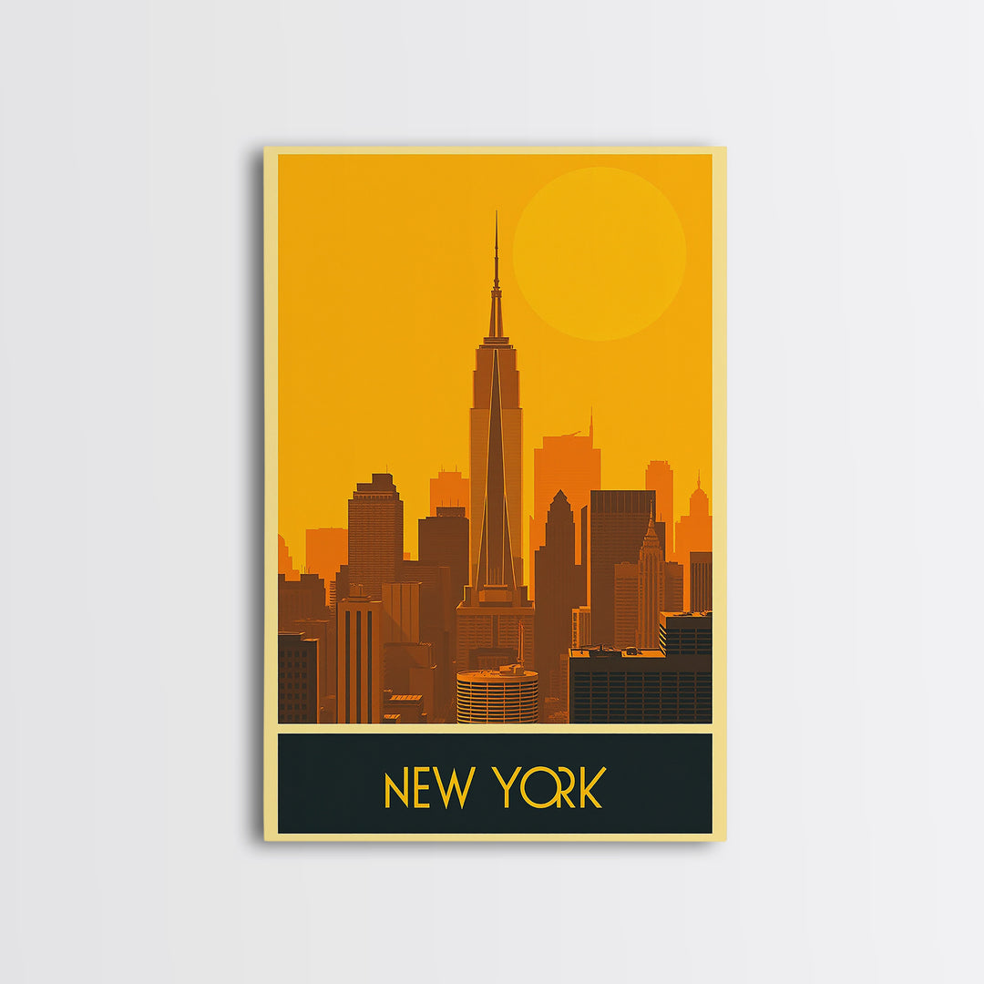 New York Travel Poster, Framed Canvas Print, Gold Art Deco Poster Art, New York Travel Art, City Art Print, Vintage City Poster