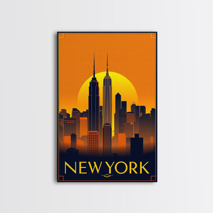 New York Travel Poster, Canvas Print, Gold Art Deco Poster Art, New York City Art, Travel Poster Set, Fine Art Print, Watercolor Cityscape