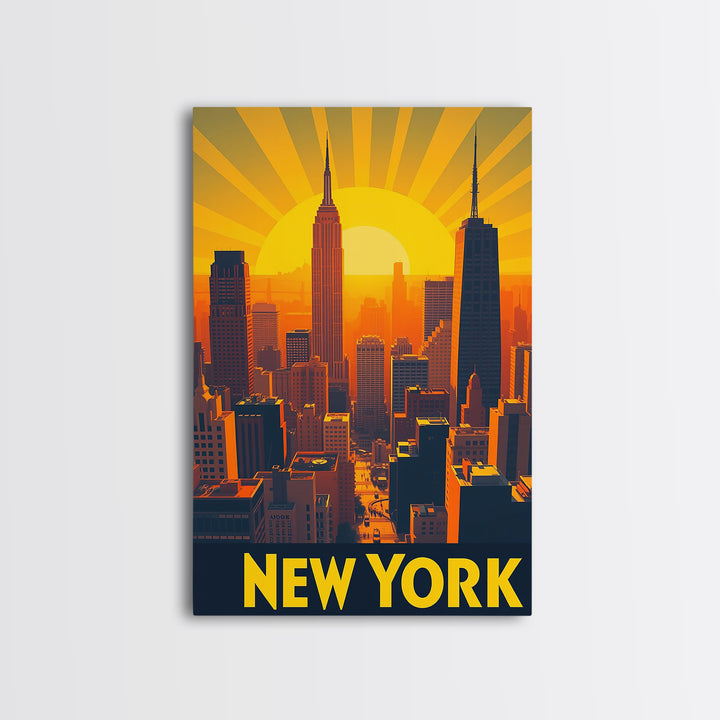 New York Travel Poster, Canvas Print, Golden Travel Poster Art, New York Art Print, Retro Travel Print, Wanderlust Decor, Travel Poster Set