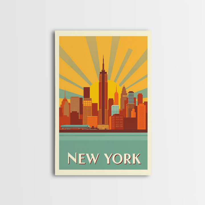 New York Travel Poster, Framed Canvas Print, Vintage Deco Wall Art, New York Poster Print, City Travel Prints, Travel Art Print