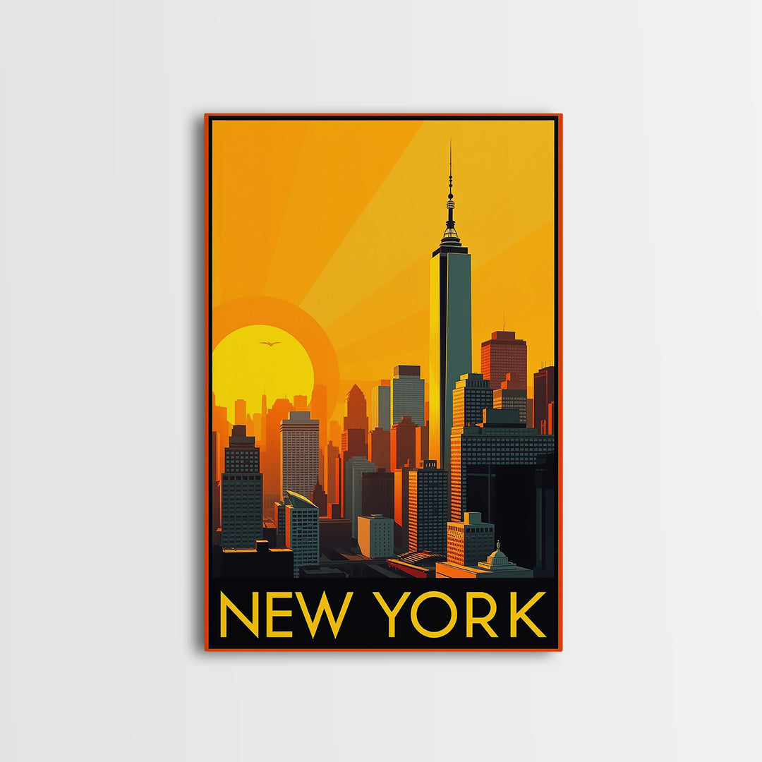 New York Travel Poster, Canvas Print, Warm Sunset Silhouette Art, New York Poster Print, Fine Art Print, Travel Wall Art, Travel Wall Decor
