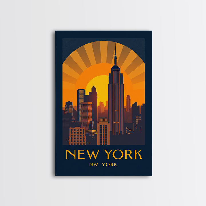 New York Travel Poster, Framed Canvas Print, Gold Art Deco Poster Art, New York Travel Art, Travel Poster Art, Vintage City Art
