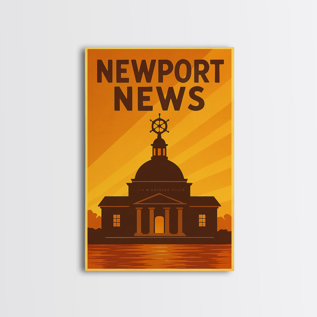 Newport News Virginia Travel Poster, Canvas Print, Warm Sunset Silhouette Art, Newport News Art Print, Vintage City Art, Retro Travel Print