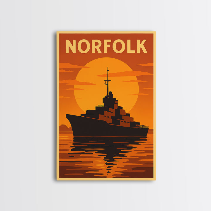 Norfolk Virginia Travel Poster, Canvas Print, Gold Art Deco Poster Art, Norfolk Art Print, Wanderlust Decor, Retro Travel Print, Wall Art