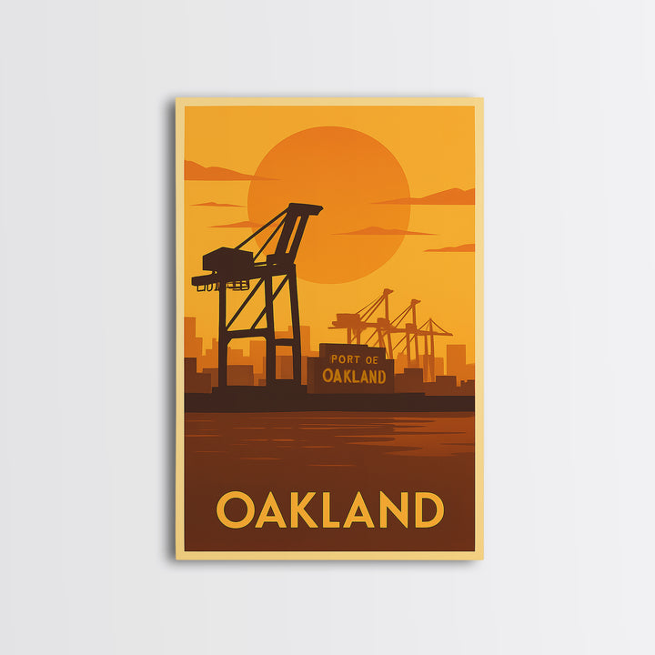 Oakland Travel Poster, Canvas Print, Golden Travel Poster Art, Oakland Poster Print, Watercolor Downtown Skyline, Office Decor, Poster Art