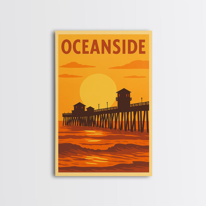 Oceanside California Travel Poster, Canvas Print, Warm Sunset Silhouette Art, Oceanside Poster Print, City Art Print, City Travel Prints