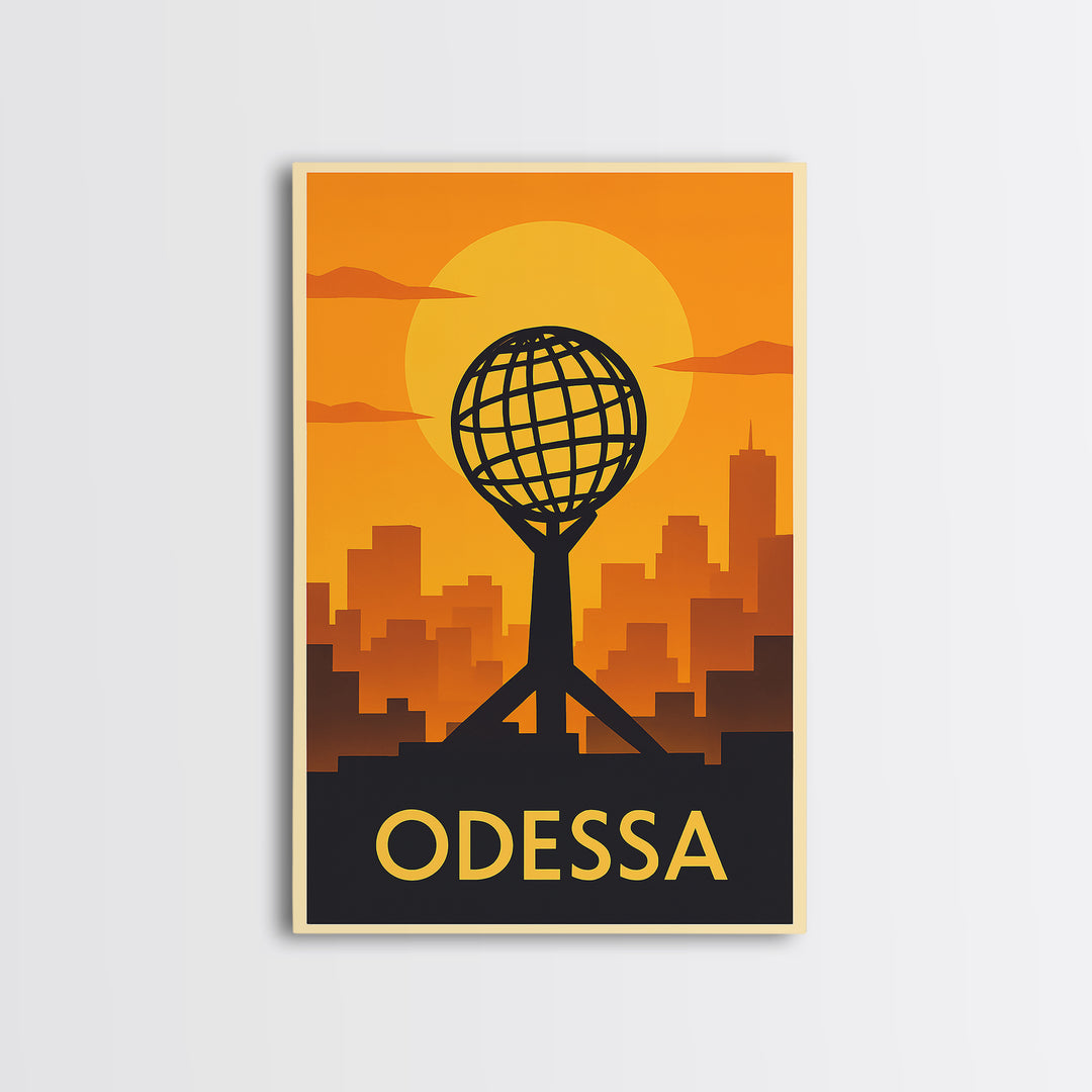 Odessa Travel Poster, Framed Canvas Print, Warm Sunset Silhouette Art, Odessa Poster Print, City Travel Prints, Retro Travel Print