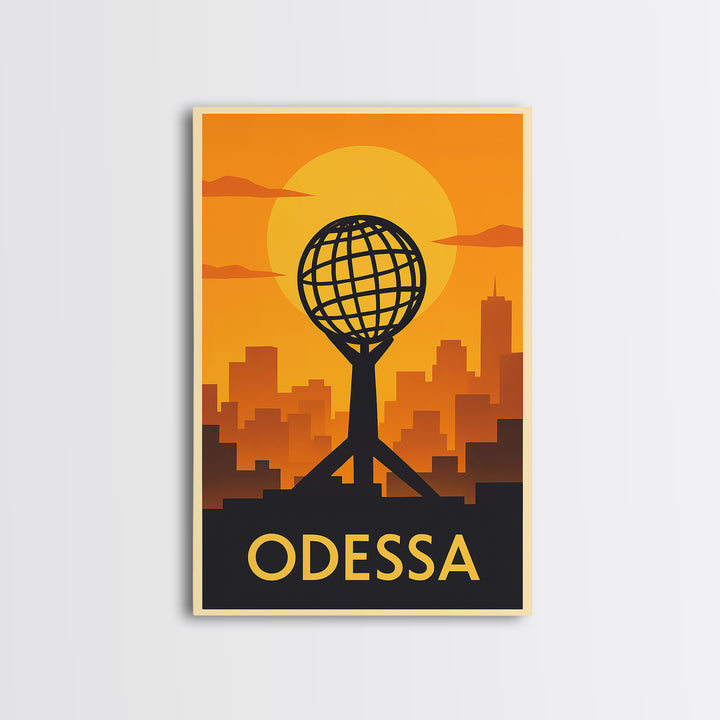 Odessa Travel Poster, Framed Canvas Print, Warm Sunset Silhouette Art, Odessa Poster Print, City Travel Prints, Retro Travel Print