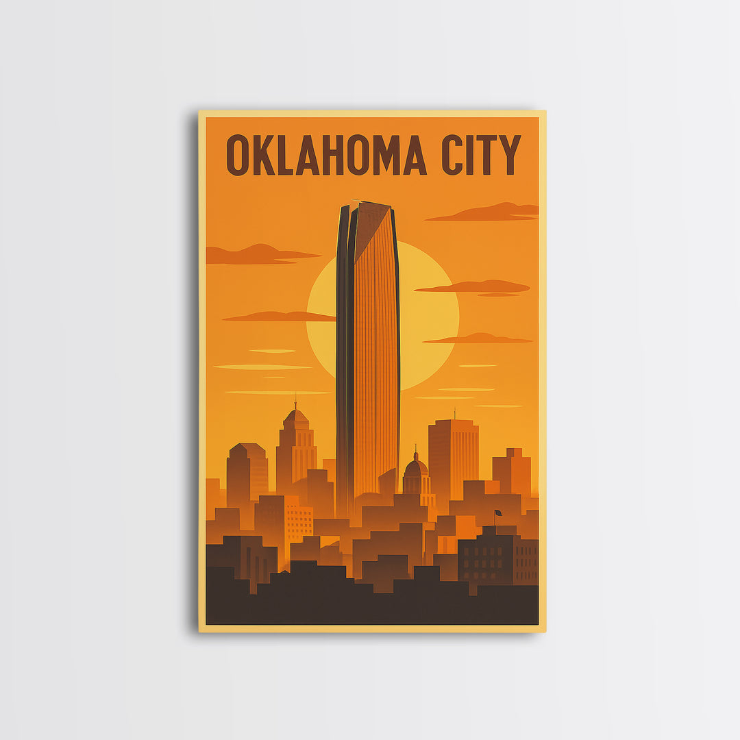 Oklahoma City Oklahoma Travel Poster, Framed Canvas Print, Vintage Deco Wall Art, Oklahoma City Wall Art, Travel Wall Art, Vintage City Art