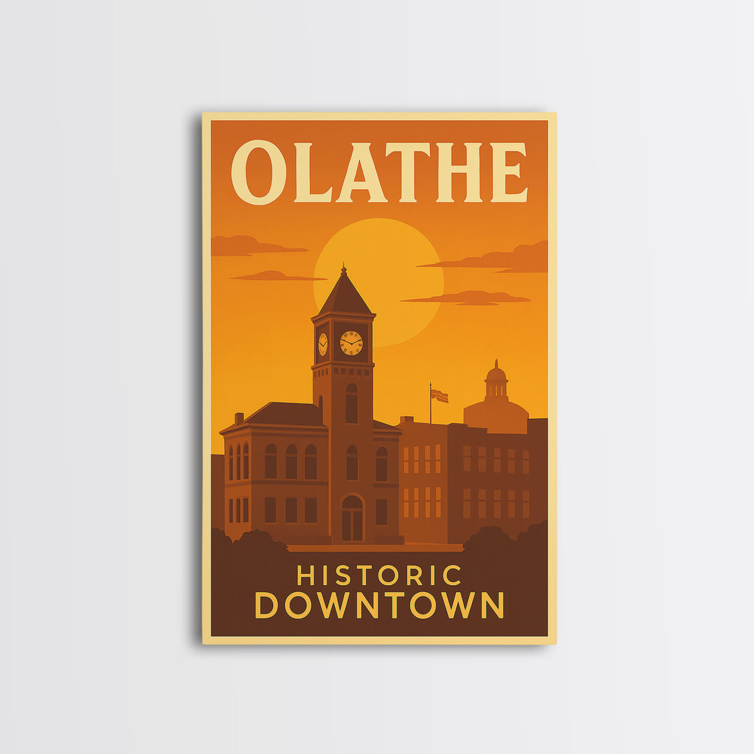 Olathe Kansas Travel Poster, Framed Canvas Print, Gold Art Deco Poster Art, Olathe Wall Art, Travel Poster Art, Home Office Decor, Art Print