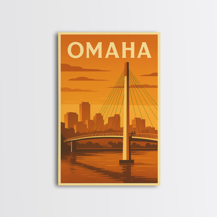 Omaha Nebraska Travel Poster, Canvas Print, Gold Art Deco Poster Art, Omaha Art Print, Vintage Travel Art, Fine Art Print, Travel Art Print