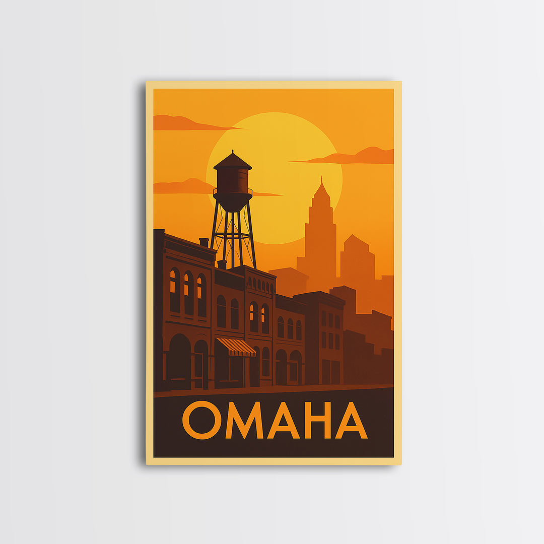 Omaha Travel Poster, Canvas Print, Gold Art Deco Poster Art, Omaha Art Print, Home Office Decor, Eclectic Wall Decor, Wanderlust Decor