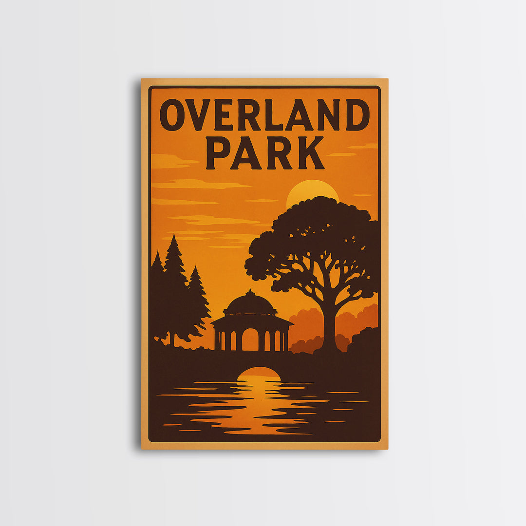 Overland Park Kansas Travel Poster, Framed Canvas Print, Vintage Deco Wall Art, Overland Park Wall Art, Retro Travel Print, Vintage City Art