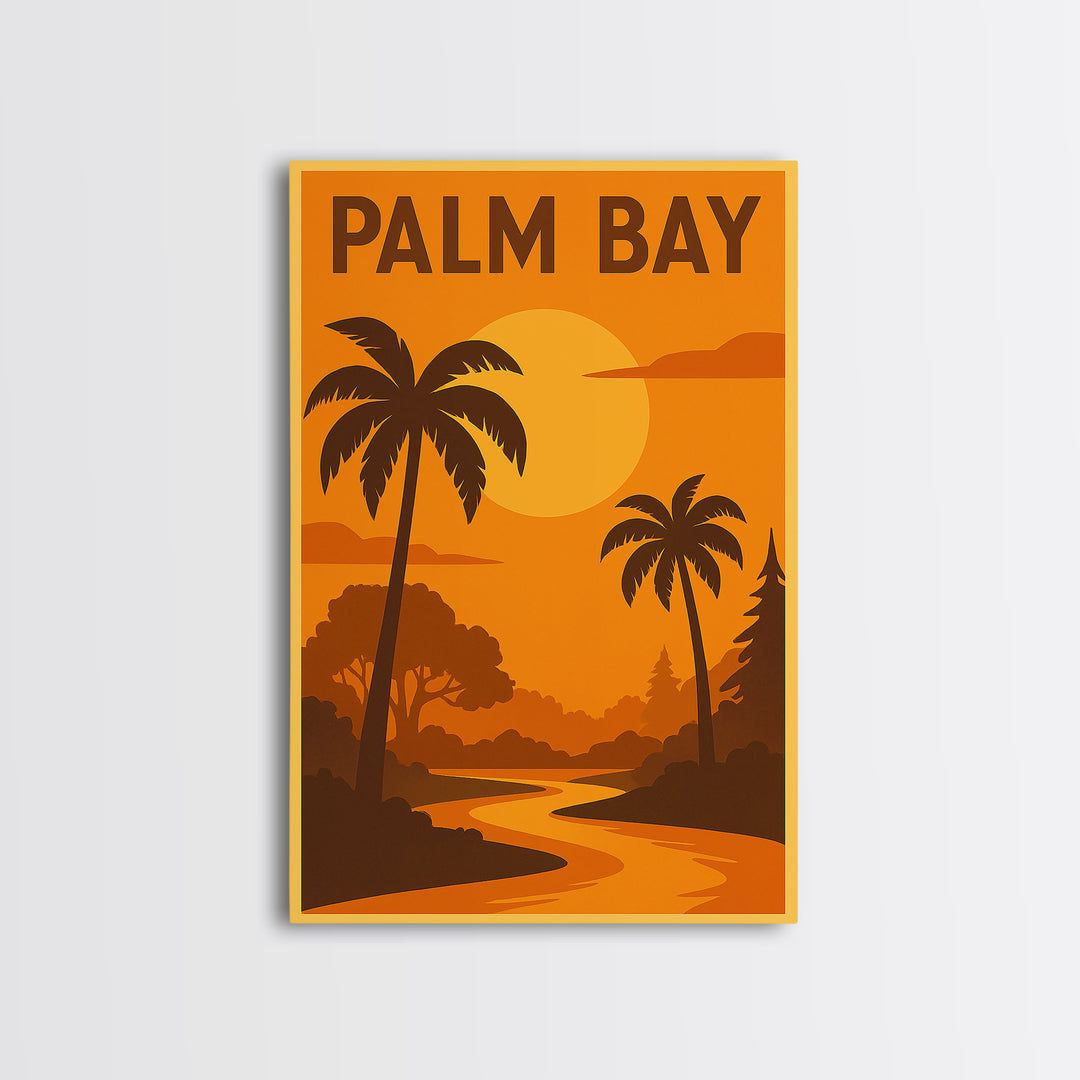 Palm Bay Florida Travel Poster, Framed Canvas Print, Golden Travel Poster Art, Palm Bay Art Print, Vintage City Art, Travel Poster Art