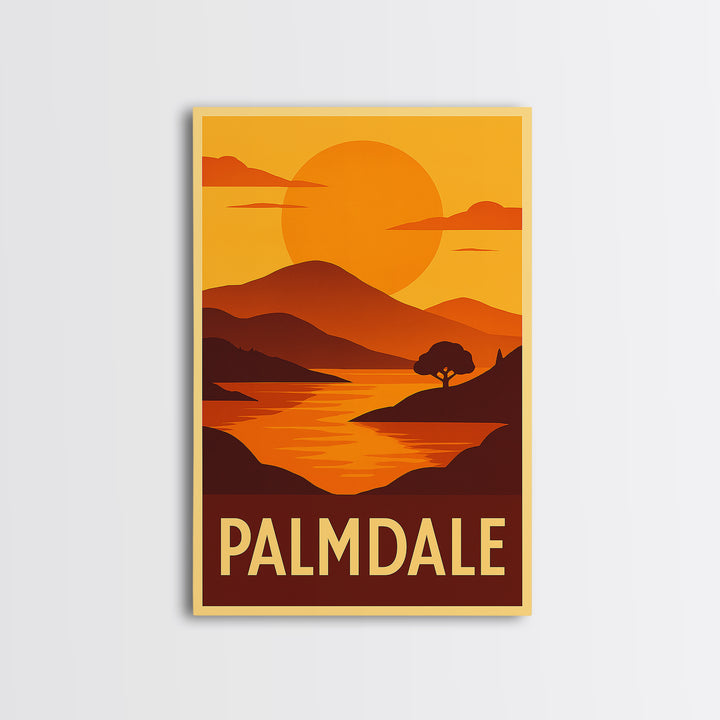 Palmdale Travel Poster, Canvas Print, Golden Travel Poster Art, Palmdale Wall Art, Modern Wall Decor, Watercolor Cityscape, Travel Gift